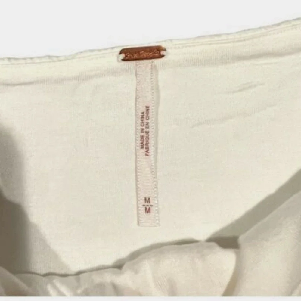 Free People Brittany Smocked Top Winter White Tie Back Long‎ Sleeve M